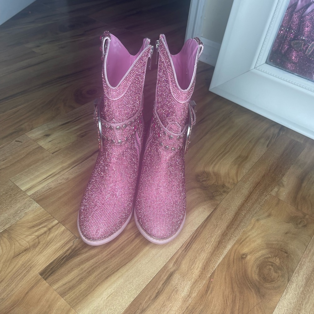 Pink diamond ankle cowboy boots